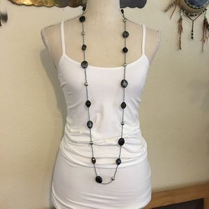 Long glass and seed bead necklace